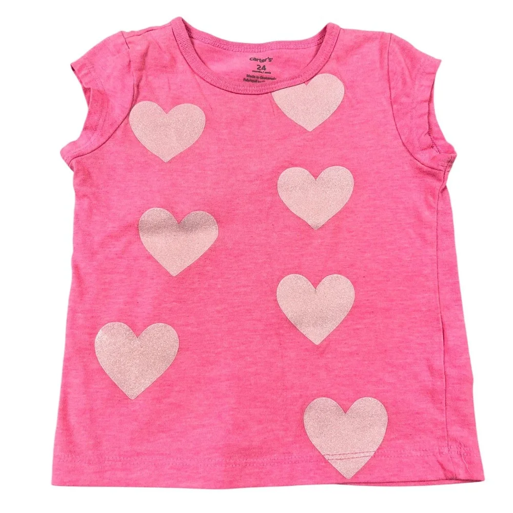 Carters Girl's Pink Heart T-Shirt Top Size 24 Months‎ Toddler Tee Sleeveless